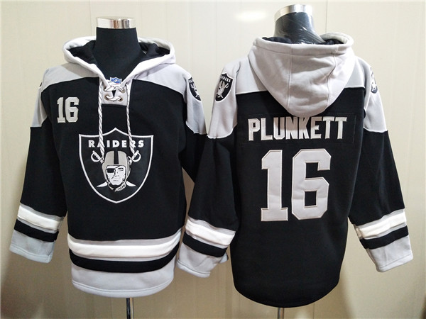 Men's Las Vegas Raiders #16 Jim Plunkett Black Ageless Must-Have Lace-Up Pullover Hoodie